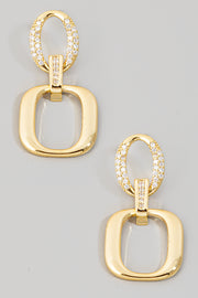 Gold Pave Hoop And Square Dangle Earrings