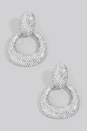 Silver Pave Hoop Door Knocker Earrings