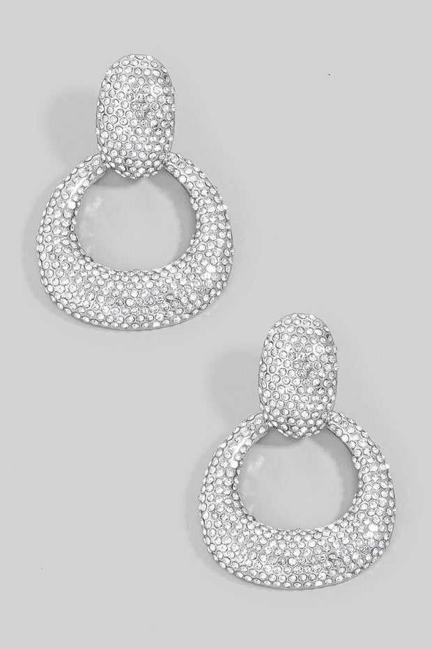 Silver Pave Hoop Door Knocker Earrings