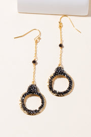 Pave Studded Hoop Dangle Chain Earrings