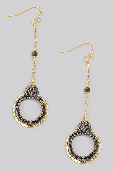 Pave Studded Hoop Dangle Chain Earrings