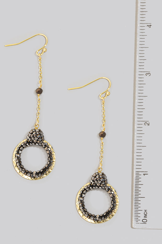 Pave Studded Hoop Dangle Chain Earrings