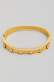 Gold Stainless Steel Rhinestone Studded Bracelet