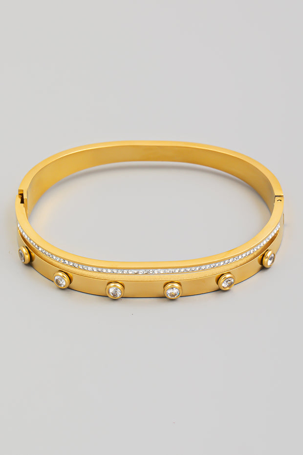 Gold Stainless Steel Rhinestone Studded Bracelet