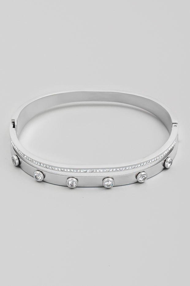 Silver Stainless Steel Rhinestone Studded Bracelet