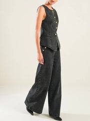 Dalia Black Denim Jacket & Pant Set