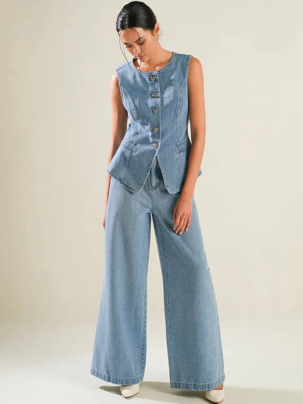 Dalia Blue Denim Jacket & Pant Set