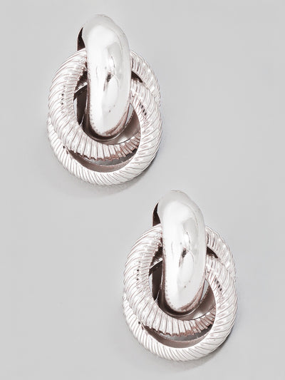 Silver Circle Twist Door Knocker Earrings