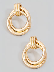 Gold Double Ring Twist Drop Earrings