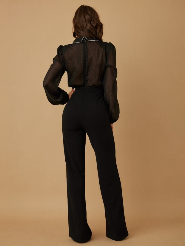 Esthela Rhinestones Black Jumpsuit