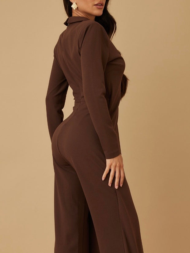 Alba Overlap Brown Jumpsuit